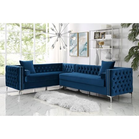 POSH LIVING Posh Living Levi Velvet  Tufted with Silver Nailhead Trim Metal Y-leg Left Facing Corner Sectional Sofa - Navy Blue CL01-02NY1-UE